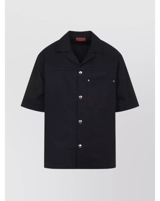 Gucci Blue Cotton Gg Jacquard Short-Sleeve Shirt for men