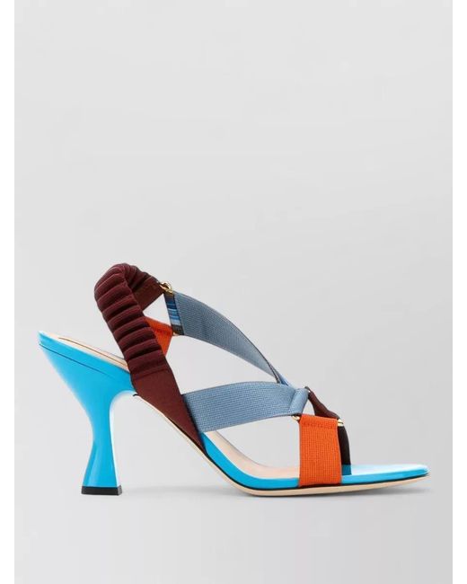 Fendi Blue Colibrì Fabric Mules Open Toe Straps