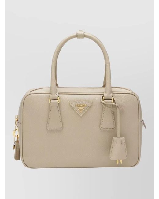 Prada Natural Structured Top Handle Tote Hardware