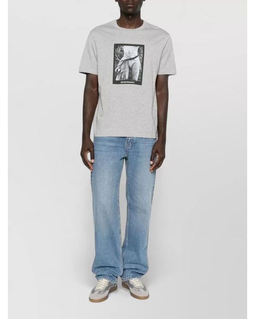 Emporio Armani Gray Graphic Cotton Jersey Crew Neck T Shirt for men