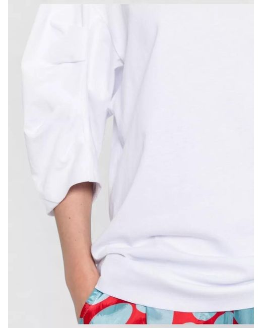 Dries Van Noten White Nylon Silk Blend Top Three Quarter Sleeves