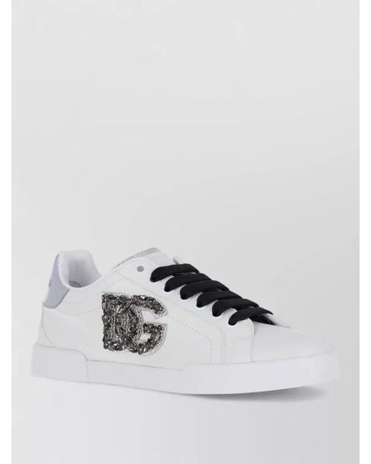 Dolce & Gabbana White Low Top Lace Up Casual Rubber Sole