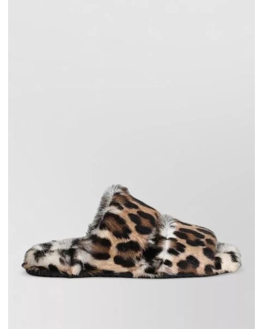 Dolce & Gabbana Gray Flat Faux Fur Leopard Print Slippers