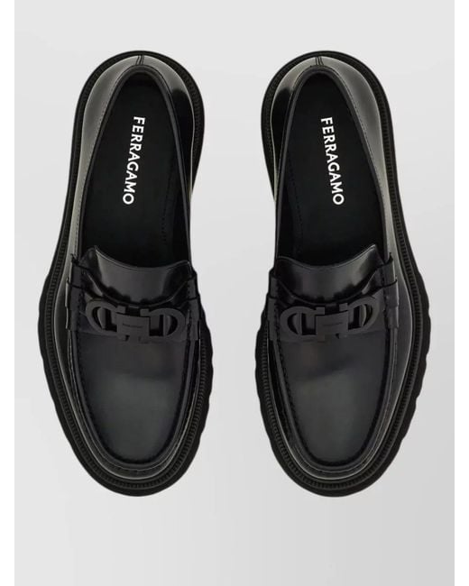 Ferragamo Black Gancini Detail Loafers Tubular Construction for men