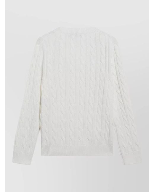 Prada White Cable Knit V Neck Wool Sweater