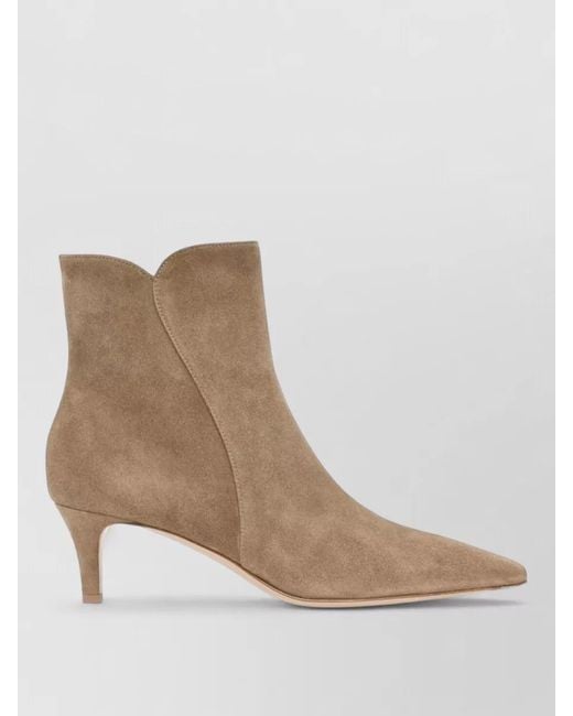 Gianvito Rossi Brown Levy Suede Ankle Boots Kitten Heel