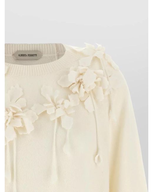 Alberta Ferretti Natural Flower Knit Crew Neck Sweater