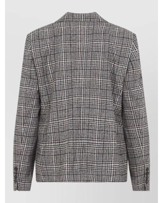 Brunello Cucinelli Gray Checked Double Breasted Jacket Front Pockets