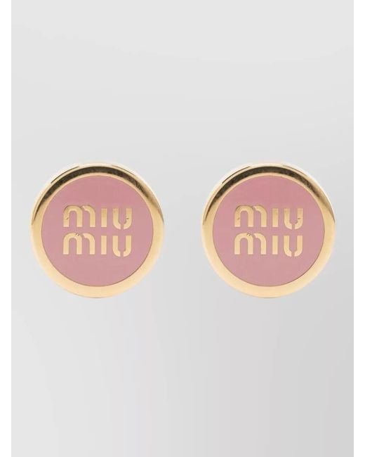 Miu Miu Pink Two Tone Round Metal Statement Earrings