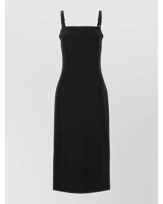 Dolce & Gabbana Black Milan Stitch Dress Midi Square Neckline