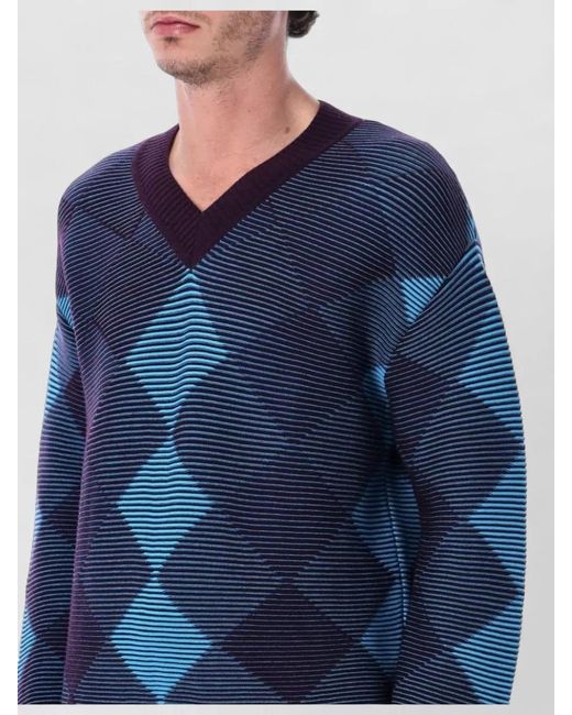 Dries Van Noten Blue Argyle Sweater for men