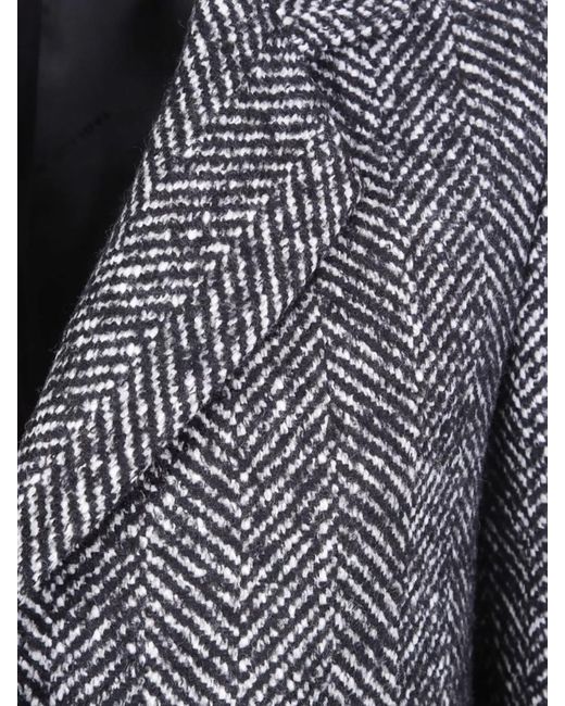 Tagliatore Gray Herringbone Pattern Long Sleeve Coat