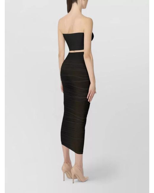 Wolford Black Sheer Asymmetric Drape High-Waist Midi Skirt