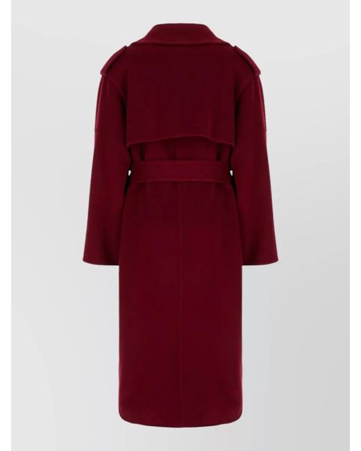 Alberta Ferretti Red Wool Blend Coat Belted Waist Epaulettes