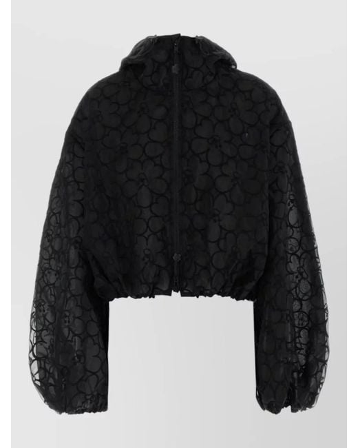 CECILIE BAHNSEN Black Aisha Organza Hooded Cropped Jacket Sheer