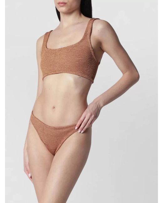 Hunza G Brown Scoop Neck Textured Wide Strap Swimsuit