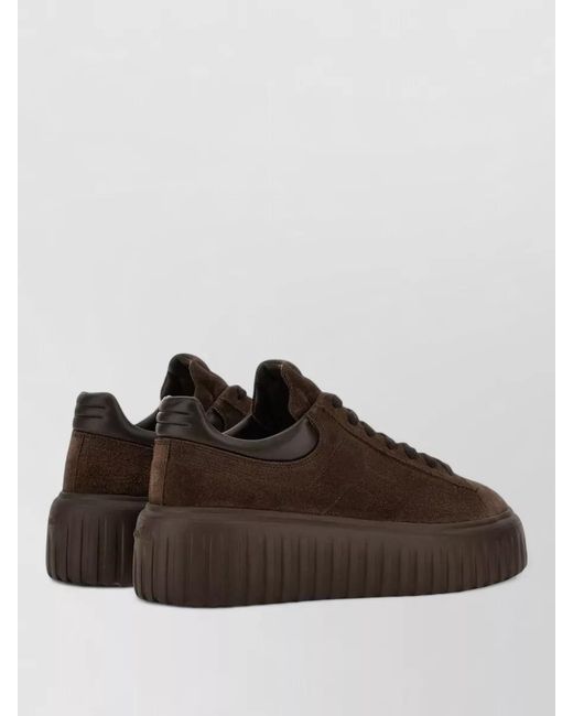 Hogan Brown H Stripes Leather Platform Lace Up Sneakers