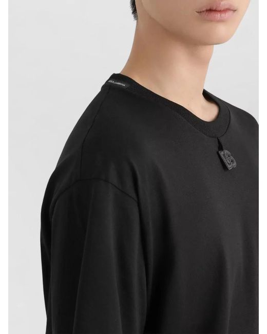 Dolce & Gabbana Black Cotton T-Shirt With Patch for men