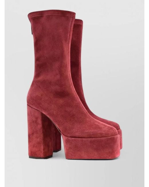 Paris Texas Red Suede Platform Ankle Boots Block Heel Round Toe