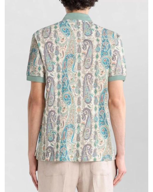 Etro White Polo Shirt Short Sleeves Paisley Ribbed Collar for men
