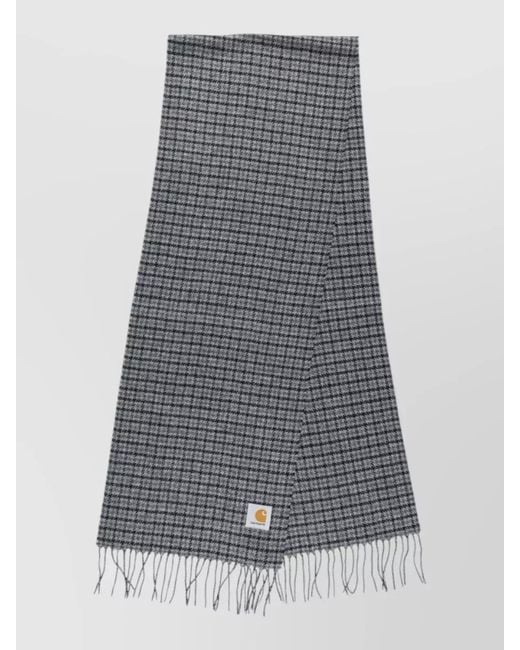 Carhartt Gray Checked Scarf Fringed Edge Pattern Design for men