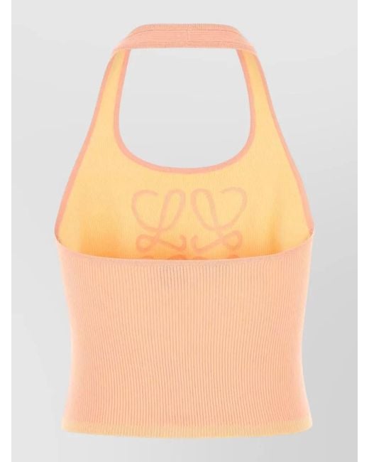 Loewe Pink Viscose Halter Neck Ribbed Stretch Top