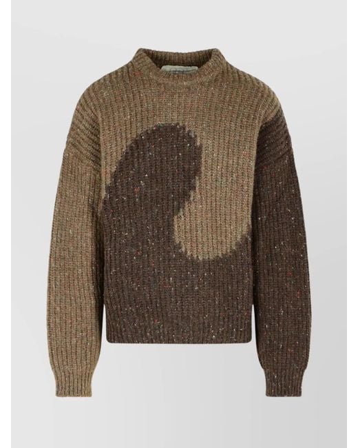 ERL Brown Color Block Crew Neck Knit Sweater for men