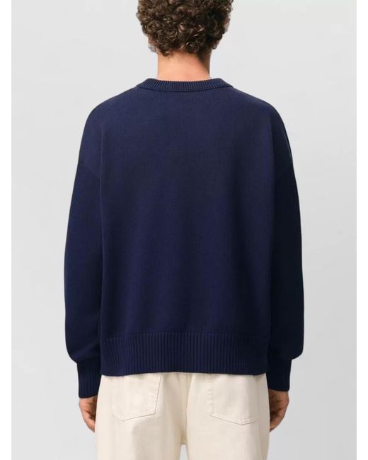 AMI Blue Wool-Blend Crew-Neck Jumper for men