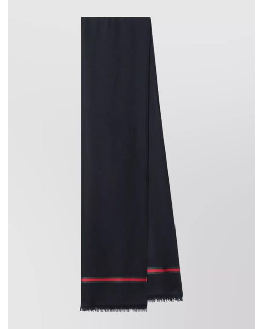 Gucci Blue Stripe Detail Scarf Fringed Edges Design for men