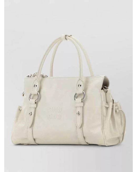 Miu Miu Natural Leather Tote Handbag Adjustable Strap Top Handles