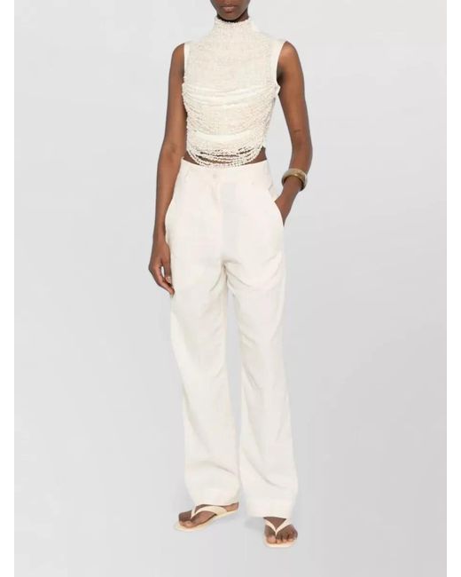 Dries Van Noten White Pincks Straight Leg Cotton Poplin Trousers