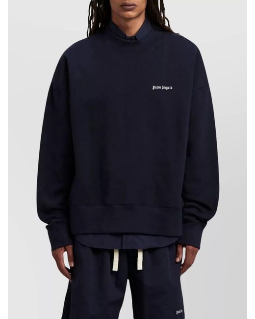 Palm Angels Blue Cotton Oversized Logo-Print Sweatshirt for men