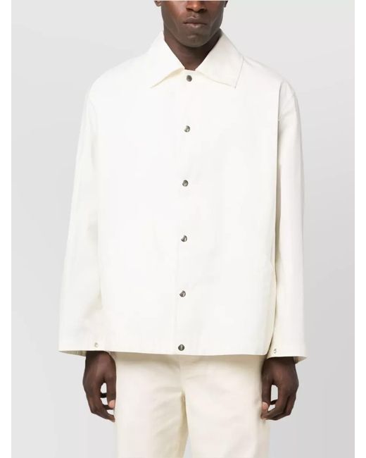 Jil Sander White Logo Print Cotton Shirt Jacket for men