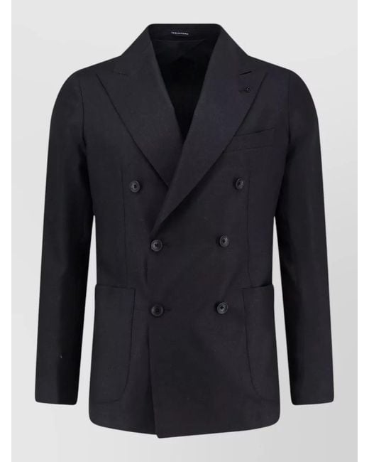 Tagliatore Blue Virgin Wool Silk Linen Double Breasted Blazer for men