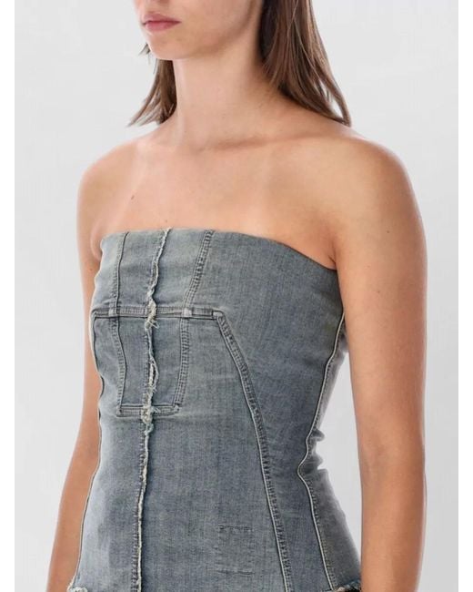 Rick Owens Blue Denim Strapless Bustier Top
