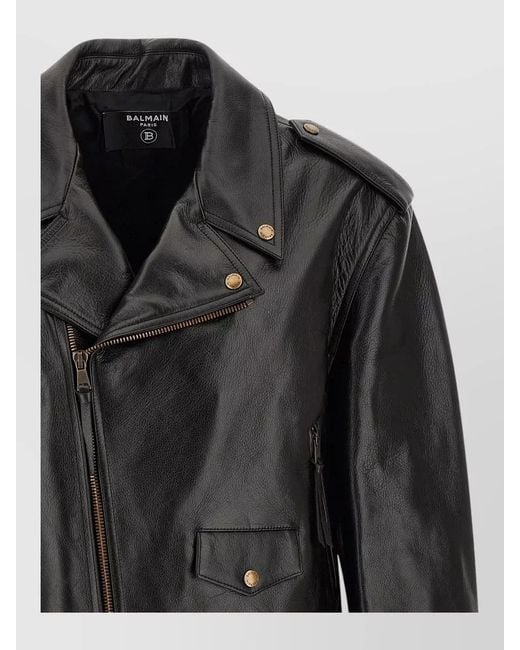 Balmain Black Belted Biker Jacket Tone Hardware for men