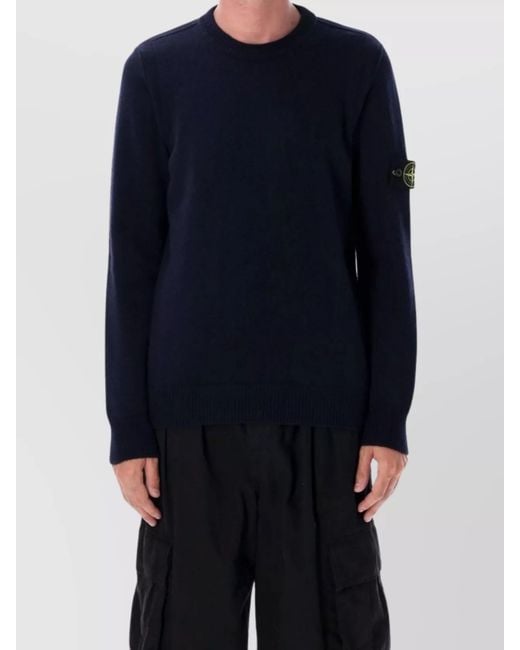 Stone Island Blue Crew Neck Lambswool Sweater for men