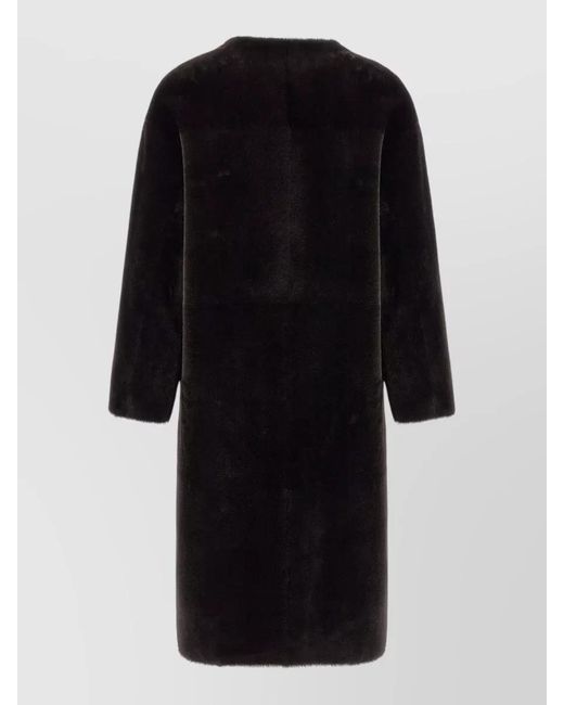 Blancha Black Long Sleeve Faux Fur Coat Pockets