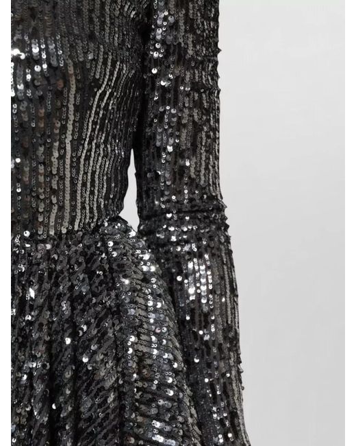 Dolce & Gabbana Gray Sequin Long-Sleeve Round-Neck Midi Dress