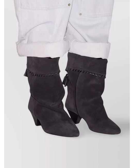 Isabel Marant Black Suede Calf Leather Tassel Ankle Boots