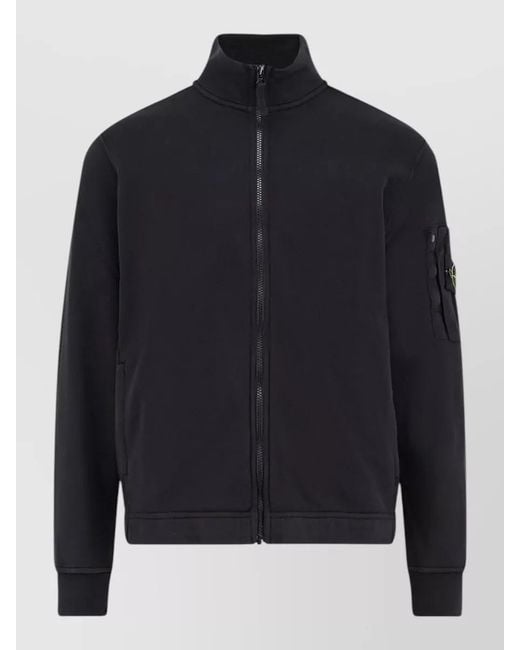 Stone Island Blue High Neck Jacket Long Sleeves Pockets for men
