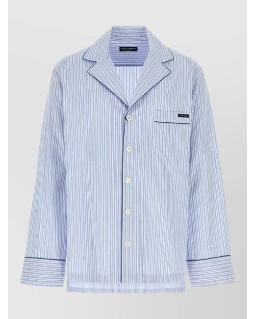 Dolce & Gabbana Blue Striped Long Sleeve Shirt Contrast Piping Collar for men