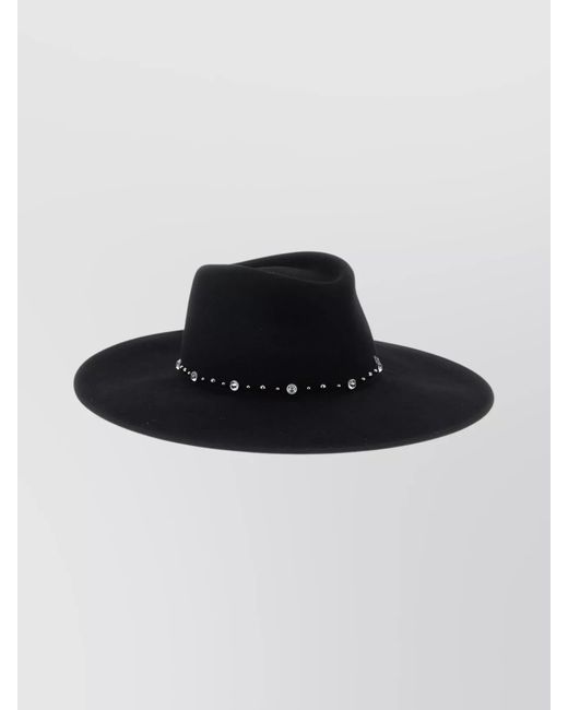 Maison Michel Black Wide Brim Hat Embellished Band