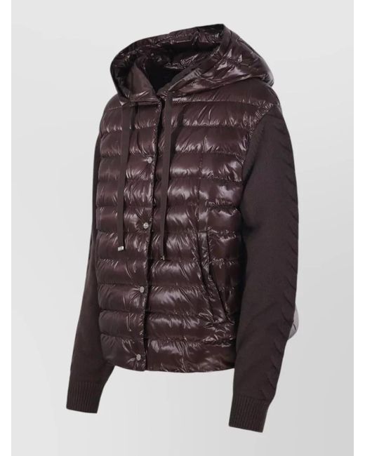Herno Black Hooded Quilted Jacket Long Sleeves Cuffs