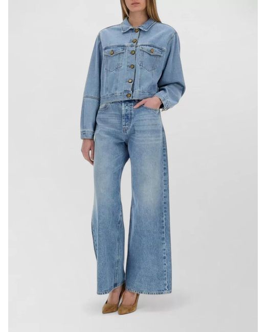 Alysi Blue Denim Jacket Chest Pockets Collared Neck