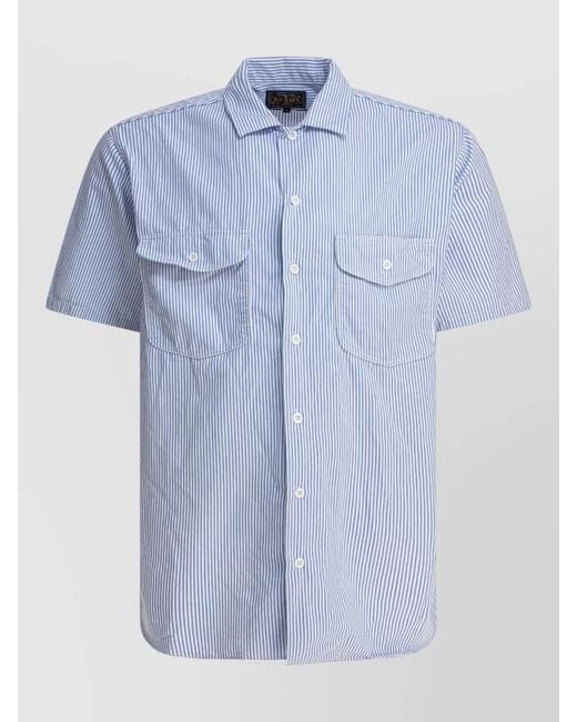 Beams Plus Blue Workwear Shirt Button Down Collar Stripes for men