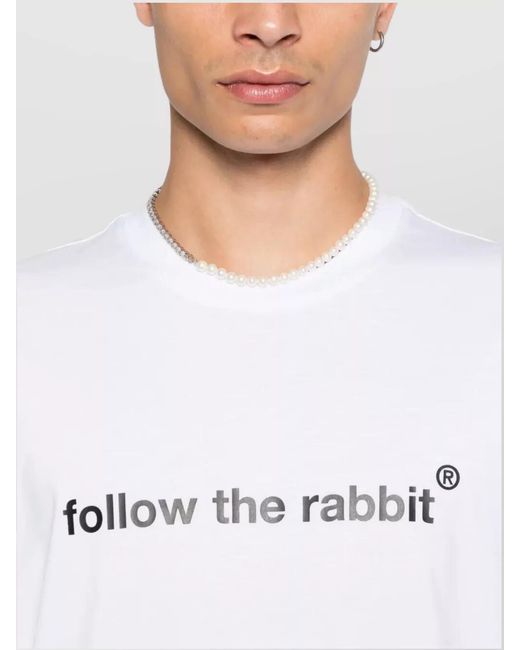 MSGM White Follow The Rabbit Cotton Regular-Fit T-Shirt for men