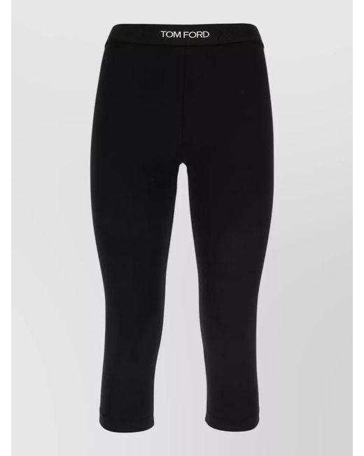 Tom Ford Black Stretch Modal Cropped Length Leggings Trousers