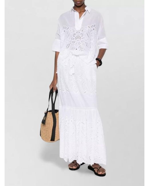ERMANNO FIRENZE White Knee Length Midi Skirt Tassel Tiers