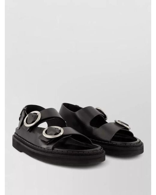 AMI Black Fussbet Leather Sandals Flat Sole